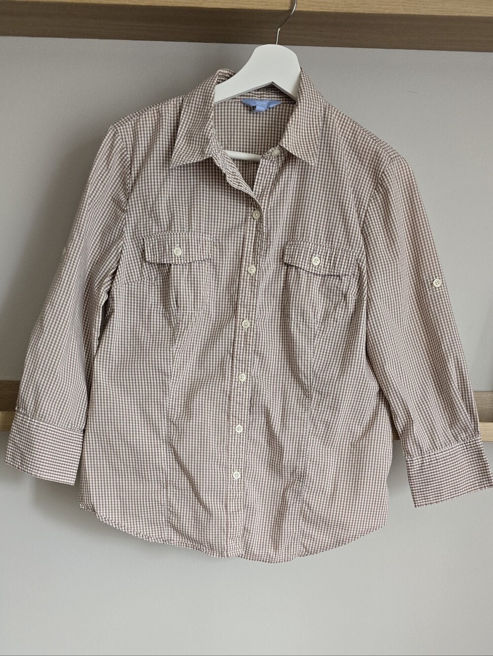 Denver Hayes Brown and White Gingham Button-Front Shirt